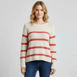 ONLY Pull geena imprimé rayures en maille Femme BLANC Hot