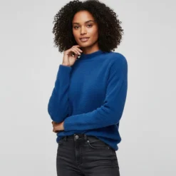 JDY Pull Jola manches longues en maille avec col haut ann drop Femme BLEU Best