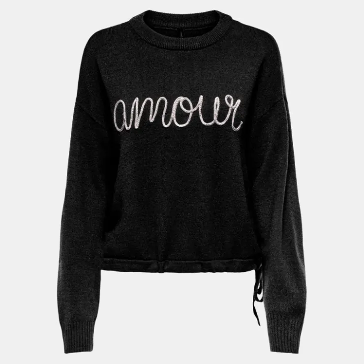 ONLY Pull katia avec amour brodé amour Femme NOIR Sale