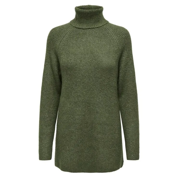 JDY Pull long col roulé maille poignets cotelés Femme KAKI Outlet
