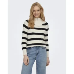 ONLY Pull maille col cheminée zippé Leise freya Femme BLANC ECRU Outlet