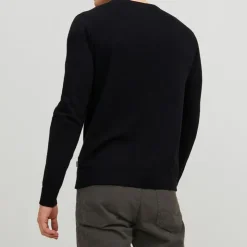 JACK & JONES Pull maille coton col rond tissu tricoté Homme NOIR Clearance