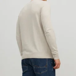JACK & JONES Pull maille coton col rond tissu tricoté Homme BEIGE Discount