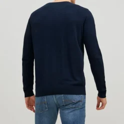 JACK & JONES Pull maille coton col rond tissu tricoté Homme BLEU FONCE Sale