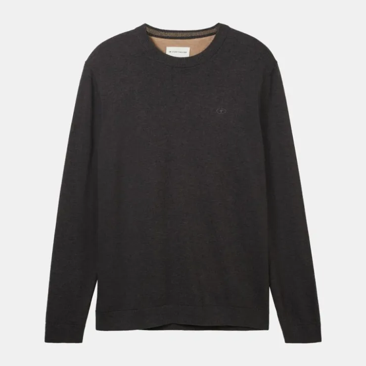 TOM TAILOR Pull maille fine col rond Homme GRIS FONCE Hot