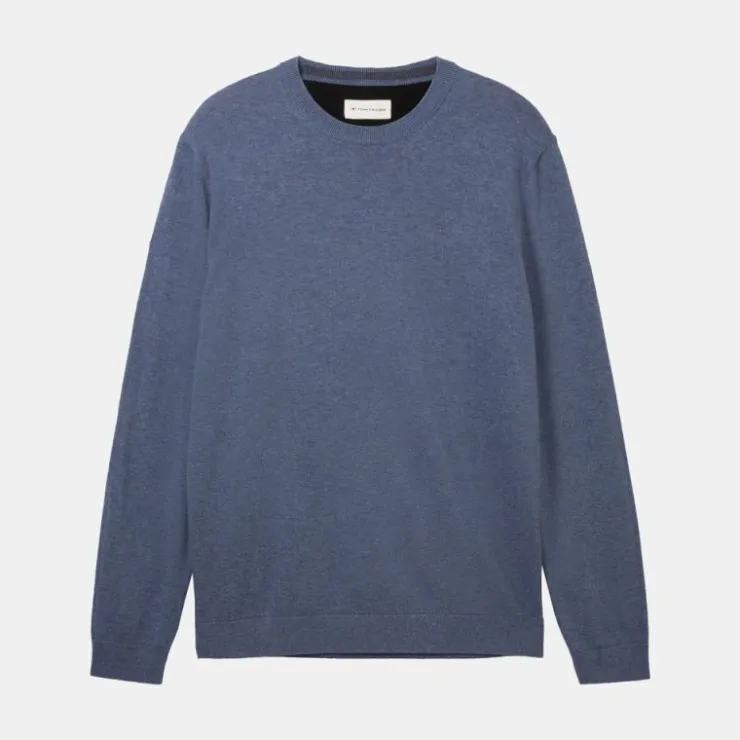 TOM TAILOR Pull maille fine col rond Homme BLEU INDIGO Sale