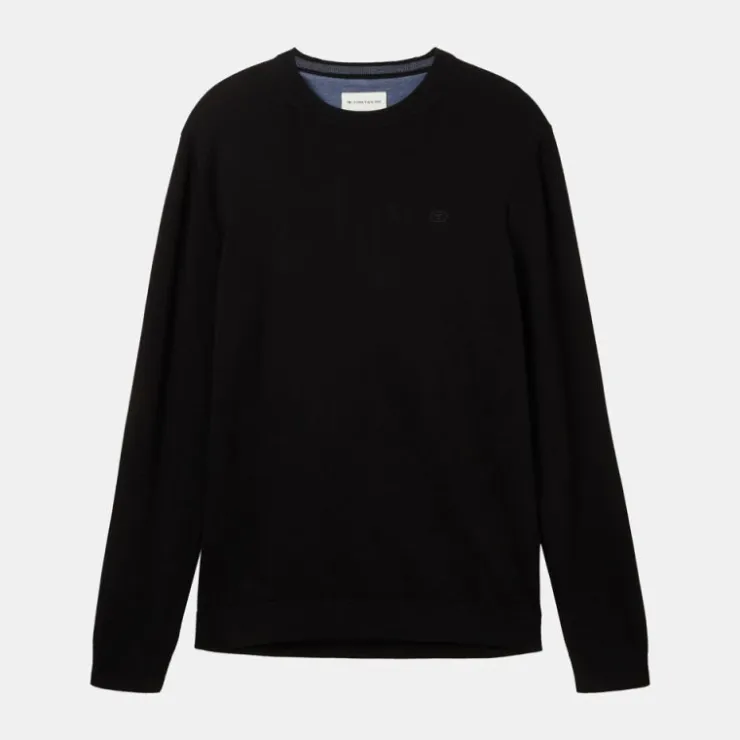 TOM TAILOR Pull maille fine col rond Homme NOIR Sale