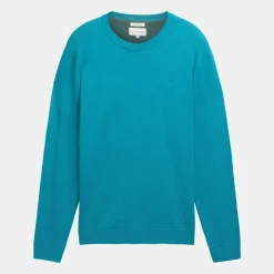 TOM TAILOR Pull maille fine col rond Homme TURQUOISE New