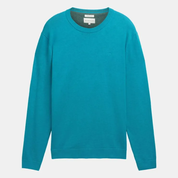 TOM TAILOR Pull maille fine col rond Homme TURQUOISE New