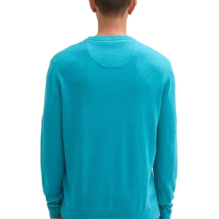TOM TAILOR Pull maille fine col rond Homme TURQUOISE New