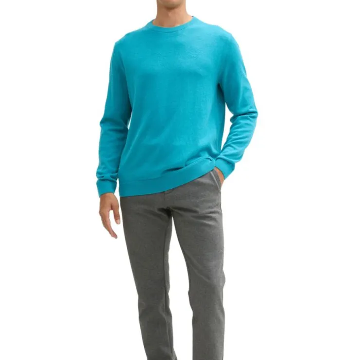 TOM TAILOR Pull maille fine col rond Homme TURQUOISE New