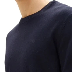 TOM TAILOR Pull maille fine col rond Homme BLEU FONCE Clearance