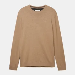 TOM TAILOR Pull maille fine col rond Homme MARRON CLAIR Outlet