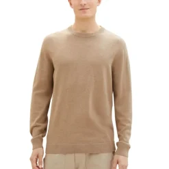 TOM TAILOR Pull maille fine col rond Homme MARRON CLAIR Outlet