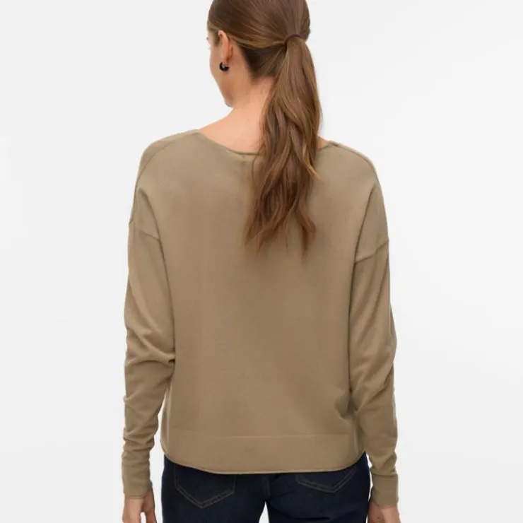 VERO MODA Pull maille fine col v breeze mermaid Femme BEIGE New