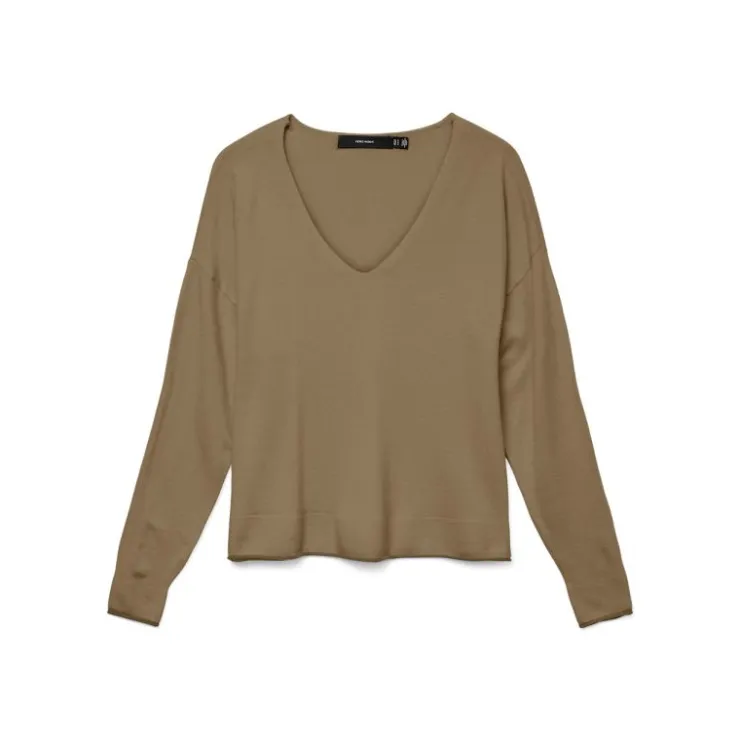 VERO MODA Pull maille fine col v breeze mermaid Femme BEIGE New