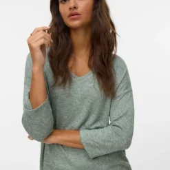 VERO MODA Pull maille fine oversize brianna manches 3/4 Femme VERT Outlet