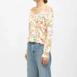 LA PETITE ETOILE Pull maille margot à fleurs col large Femme BLANC ECRU Hot