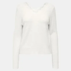 ONLY Pull maille piumo col v à dentelle Femme BLANC ECRU Hot