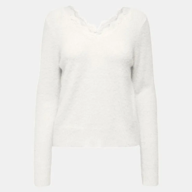 ONLY Pull maille piumo col v à dentelle Femme BLANC ECRU Hot