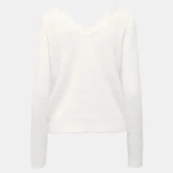 ONLY Pull maille piumo col v à dentelle Femme BLANC ECRU Hot