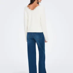 ONLY Pull maille piumo col v à dentelle Femme BLANC ECRU Hot