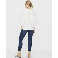 VERO MODA Pull manches 3/4 Nora col bateau snow white Femme BLANC Sale