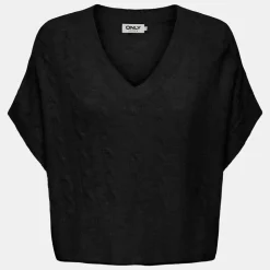 ONLY Pull manches courtes col V torsades oversize onlmalou Femme NOIR Online