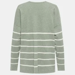 ONLY Pull manches longues cols v rayé long onlmallie Femme VERT CLAIR Online