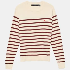 VERO MODA Pull marinière dory avec coeur brodé rouge col rond Femme BORDEAUX Best