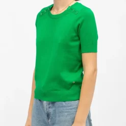 LA PETITE ETOILE Pull maya col rond avec boutons colorés Femme VERT Clearance