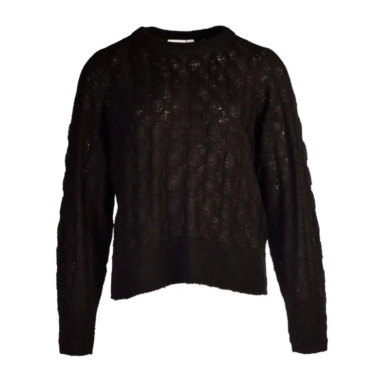 VILA Pull Myrna en maille col ras de cou Femme NOIR Best