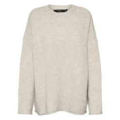 VERO MODA Pull Noelle avec ourlet col rond maille Femme BLANC ECRU New