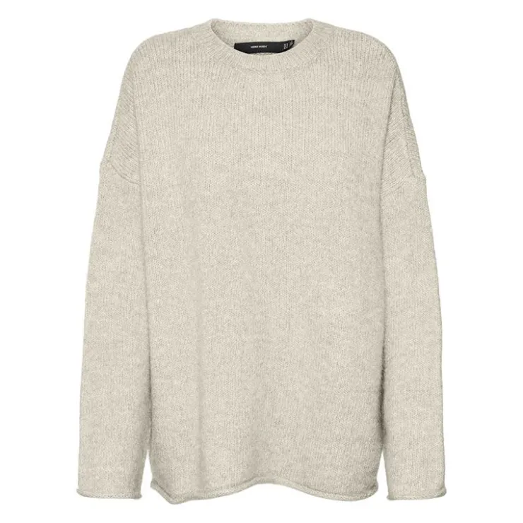 VERO MODA Pull Noelle avec ourlet col rond maille Femme BLANC ECRU New
