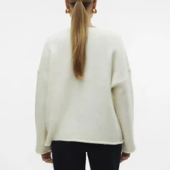 VERO MODA Pull Noelle avec ourlet col rond maille Femme BLANC ECRU New