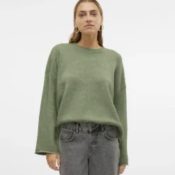 VERO MODA Pull Noelle oversize en maille manches larges chiné Femme VERT Online