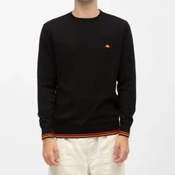 ELLESSE Pull avec liserés orange et rouge Homme NOIR New