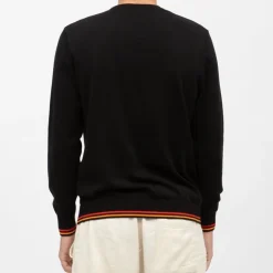ELLESSE Pull avec liserés orange et rouge Homme NOIR New