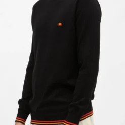 ELLESSE Pull avec liserés orange et rouge Homme NOIR New