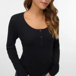 VERO MODA Pull cotelé willow à boutons Femme NOIR Best
