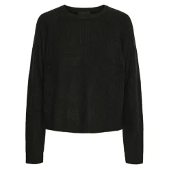 PIECES Pull Olla col rond maille fine Femme NOIR New