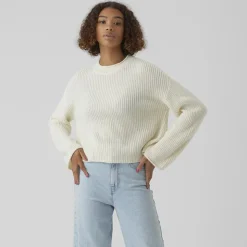 VERO MODA Pull over manches longues vmsayla en maille Femme BLANC ECRU Discount