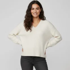 VERO MODA Pull over manches longues col V Femme BEIGE Outlet