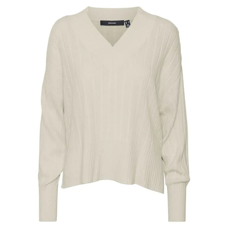 VERO MODA Pull over manches longues col V Femme BEIGE Outlet