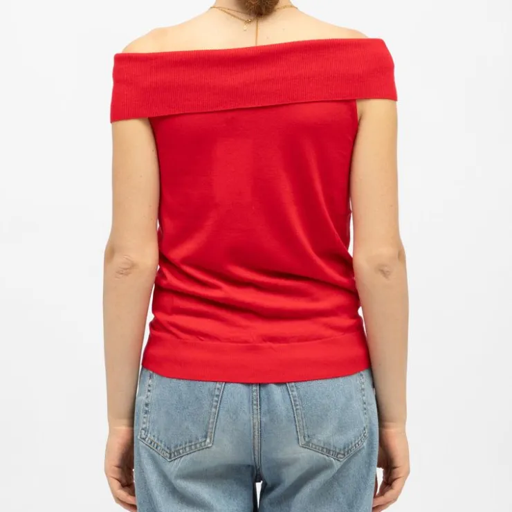 LA PETITE ETOILE Pull épaules dénudées megan maille fine Femme ROUGE