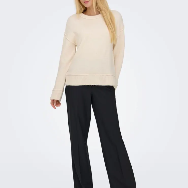 ONLY Pull épuré maille hazel col rond Femme BLANC ECRU Hot