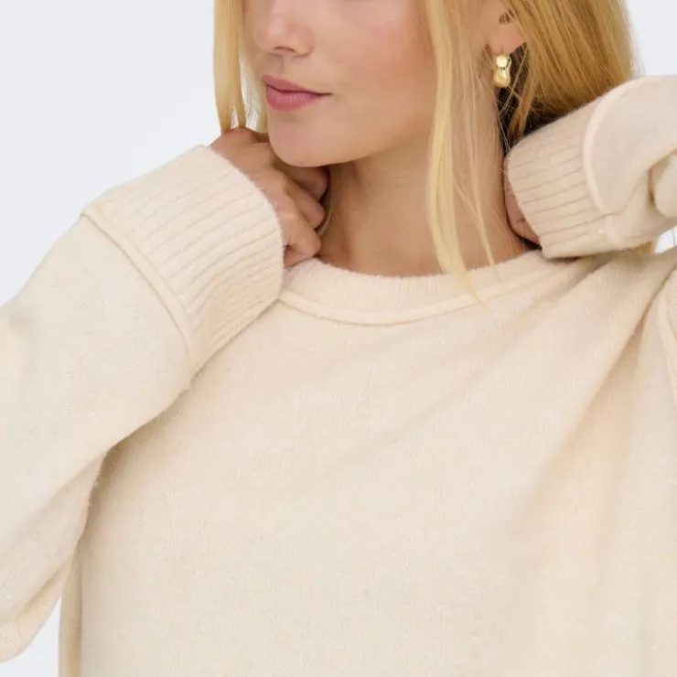 ONLY Pull épuré maille hazel col rond Femme BLANC ECRU Hot