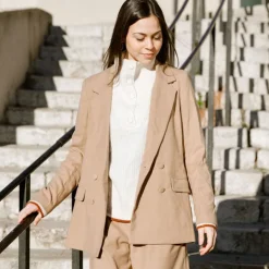 LA PETITE ETOILE Pull sierra col montant à boutons Femme BLANC ECRU Clearance