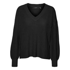 VERO MODA Pull zia vert gris col V manches longues Femme NOIR