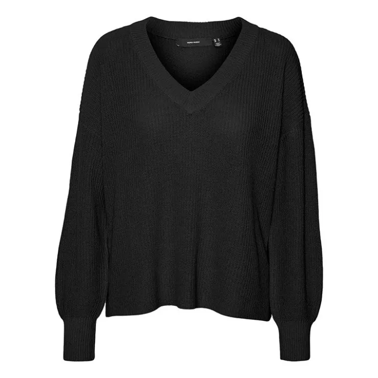VERO MODA Pull zia vert gris col V manches longues Femme NOIR
